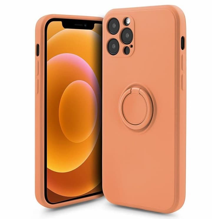 Husa Apple iPhone 13 Pro, Ring Silicone, suport sustinere rotativ, catifea in interior, portocalie 1