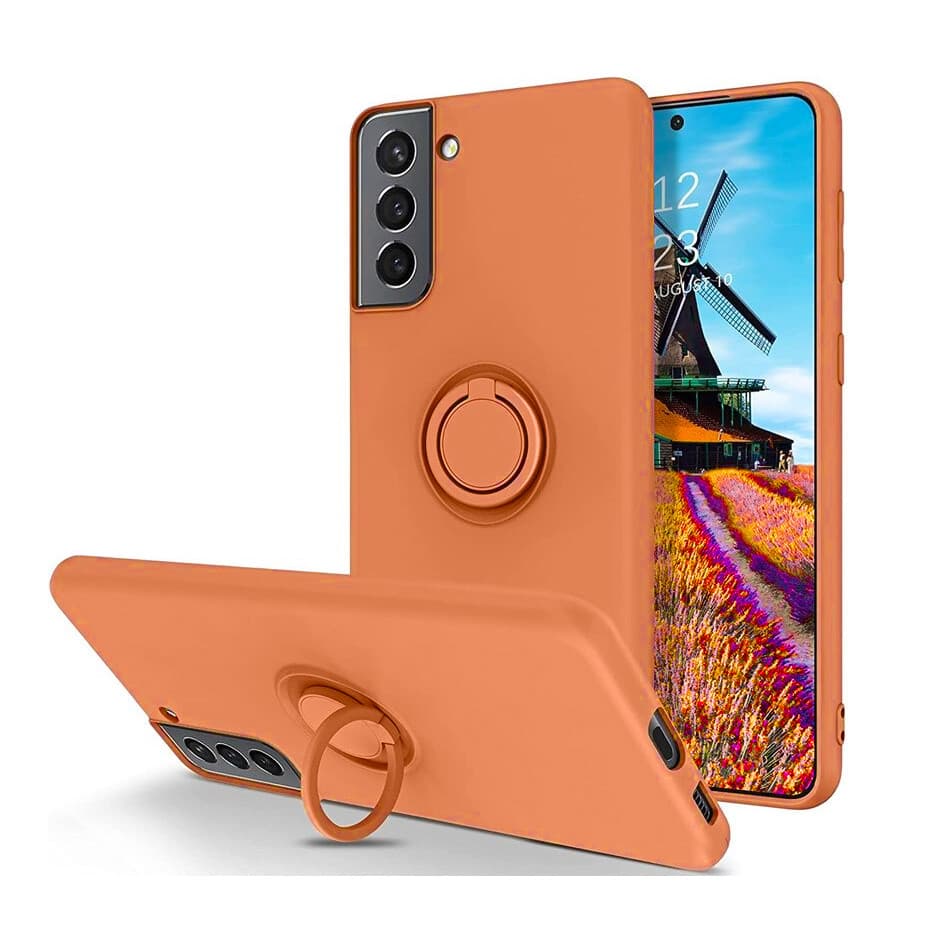 Husa Samsung Galaxy S22 Plus, Ring Silicone, inel rotativ, catifea in interior, portocalie 1