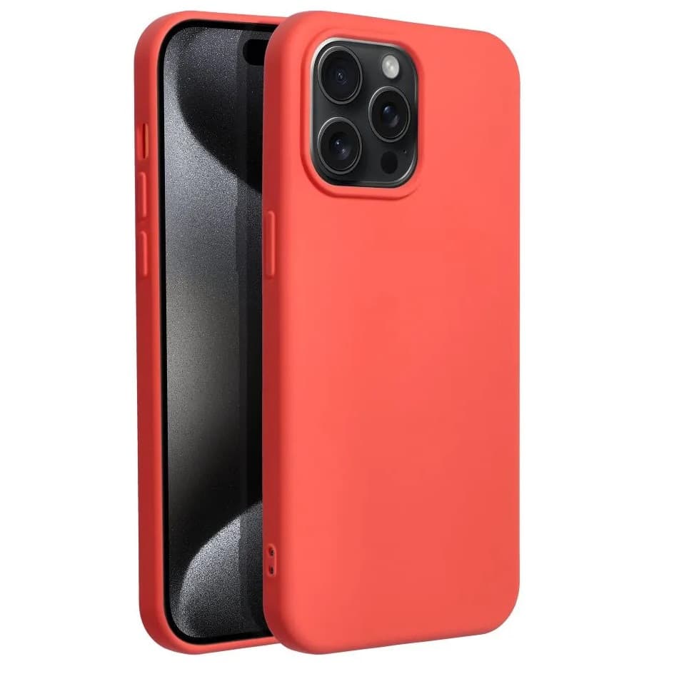 Husa Apple iPhone 15 Pro Max, Luxury Silicone, catifea in interior, rosu piersica 1