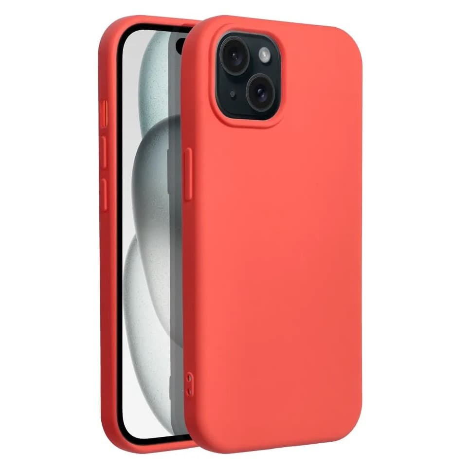 Husa Apple iPhone 15, Luxury Silicone, catifea in interior, rosu piersica 1