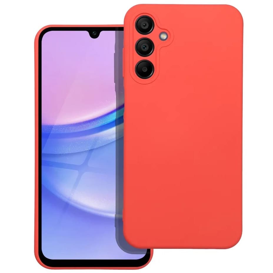 Husa Samsung Galaxy A15, Luxury Silicone, protectie camera, catifea in interior, rosu piersica 1