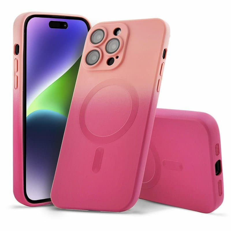 Husa Apple iPhone 13 Pro, Magsafe Ombre Silicone, geam protectie camere, roz 1