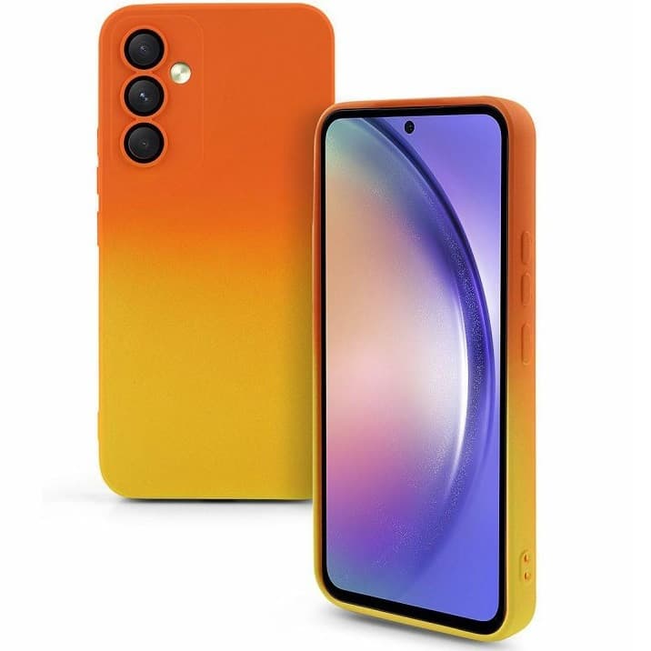 Husa Samsung Galaxy A24 4G, Luxury Ombre Silicone, catifea in interior, protectie camere, portocaliu/galben 1