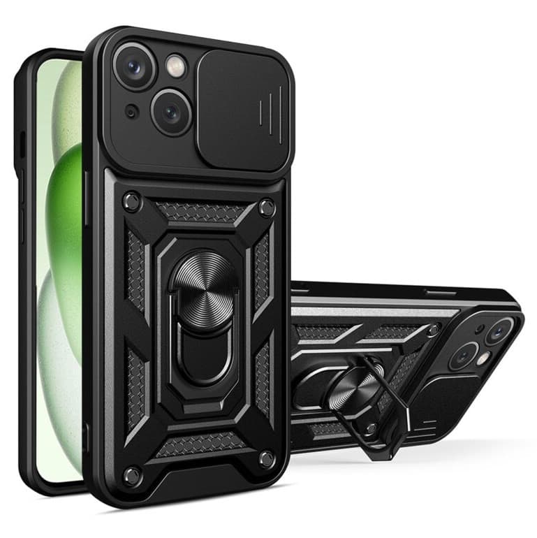 Husa Apple iPhone 12, Camshield Armor, inel sustinere, protectie camera, neagra 1