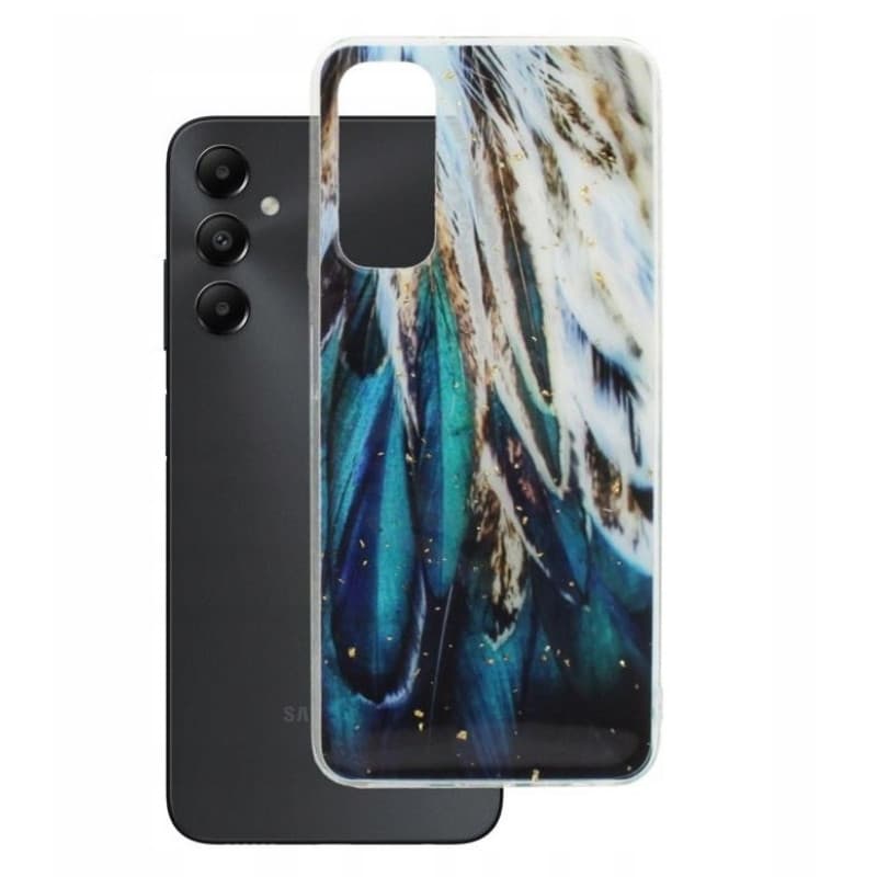 Husa protectie Samsung Galaxy A05s, Gold Glam Feathers 1