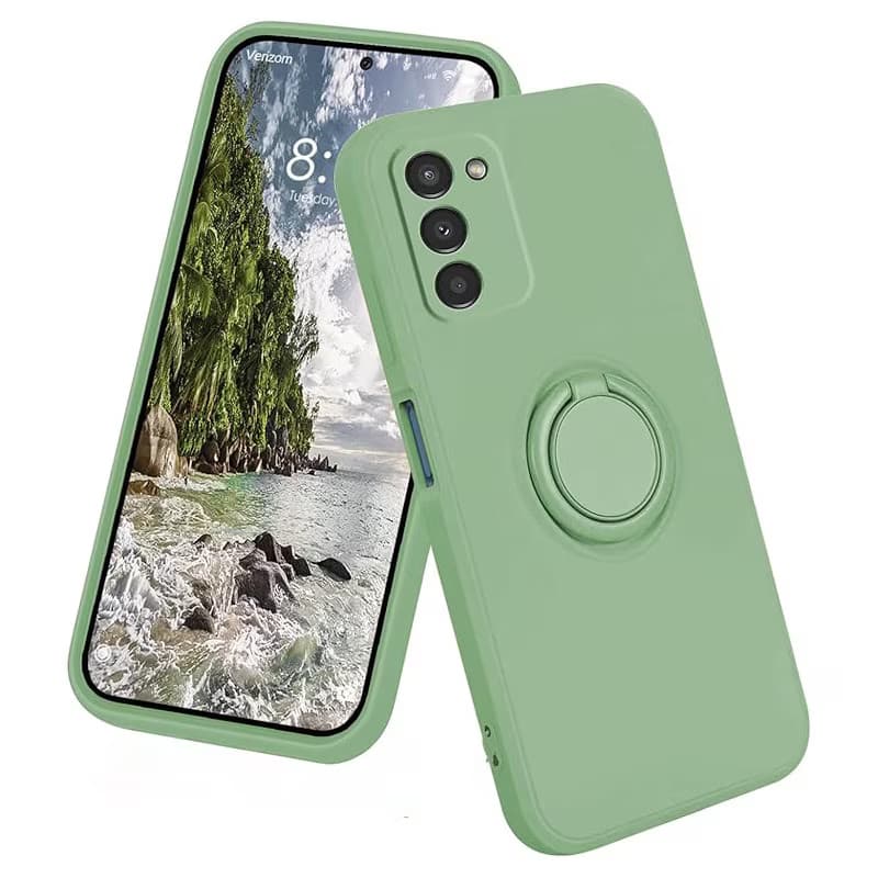 Husa Samsung Galaxy A35, Ring Silicone, inel rotativ, catifea in interior, verde maslina 1
