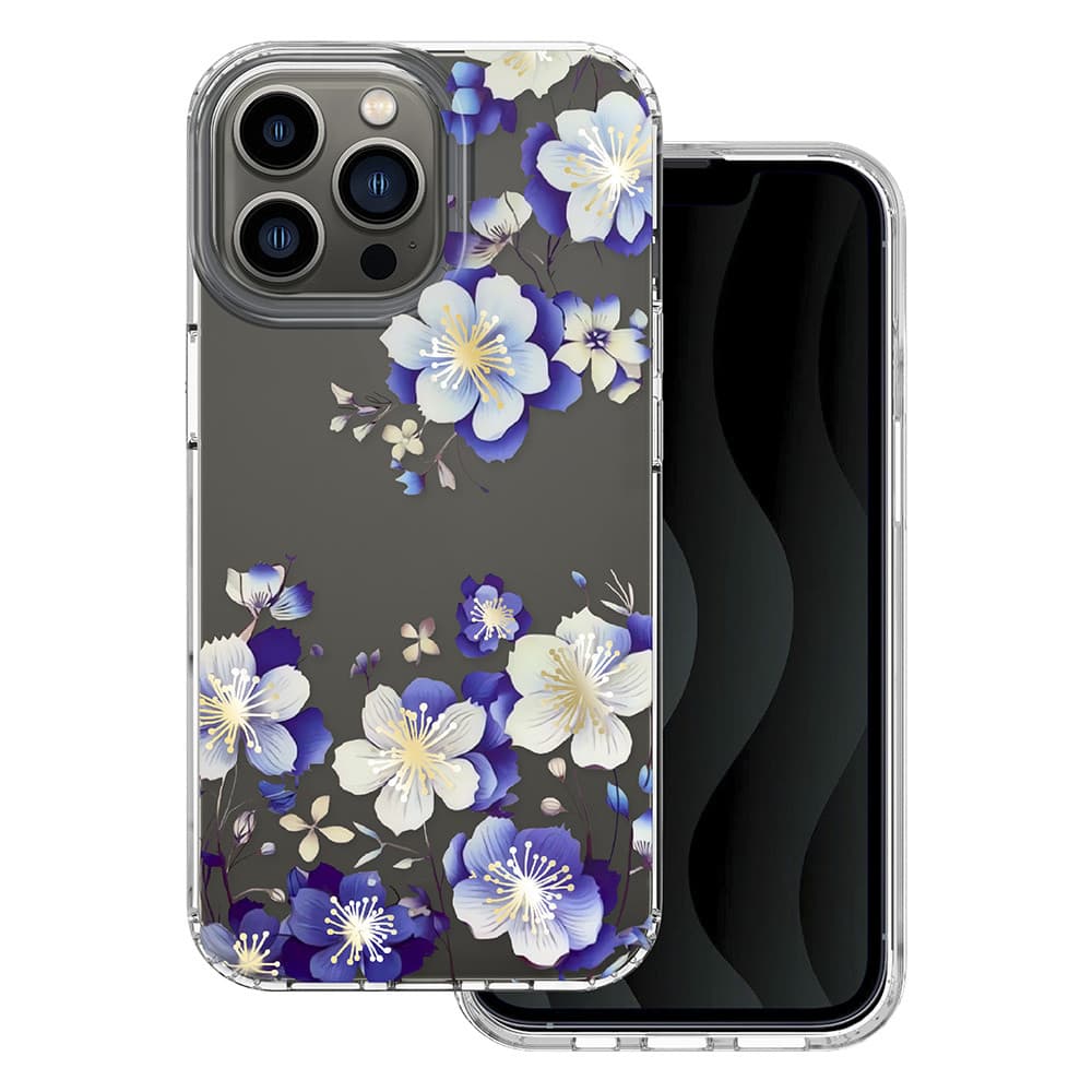 Husa Apple iPhone 13 Pro, IMD Print Case, TPU flexibil, transparent, Floral 1