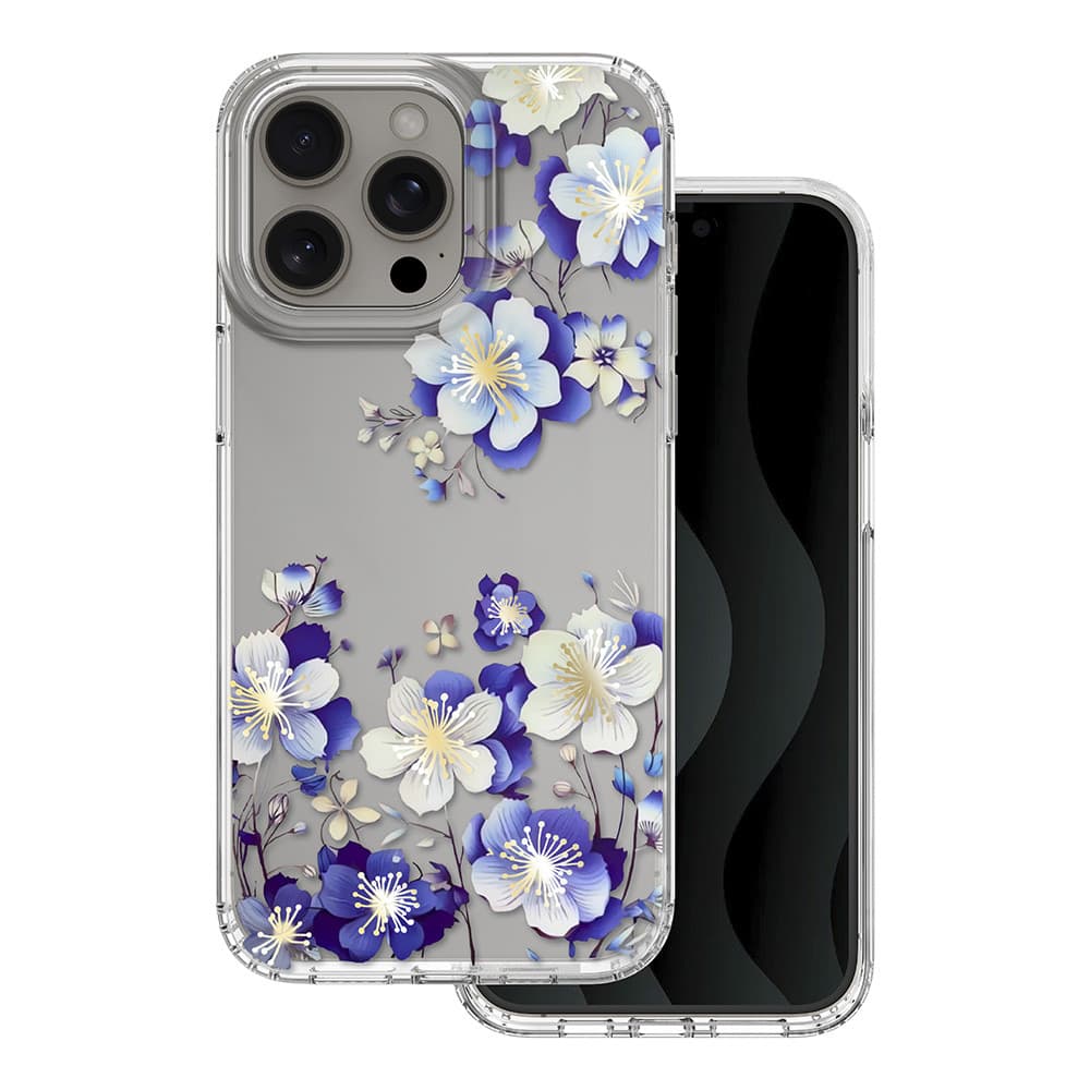 Husa Apple iPhone 15 Pro Max, IMD Print Case, TPU flexibil, transparent, Floral 1