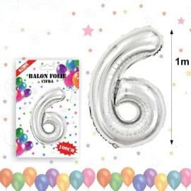 Balon din folie metalizata, 100 cm, argintiu, cifra 6 1