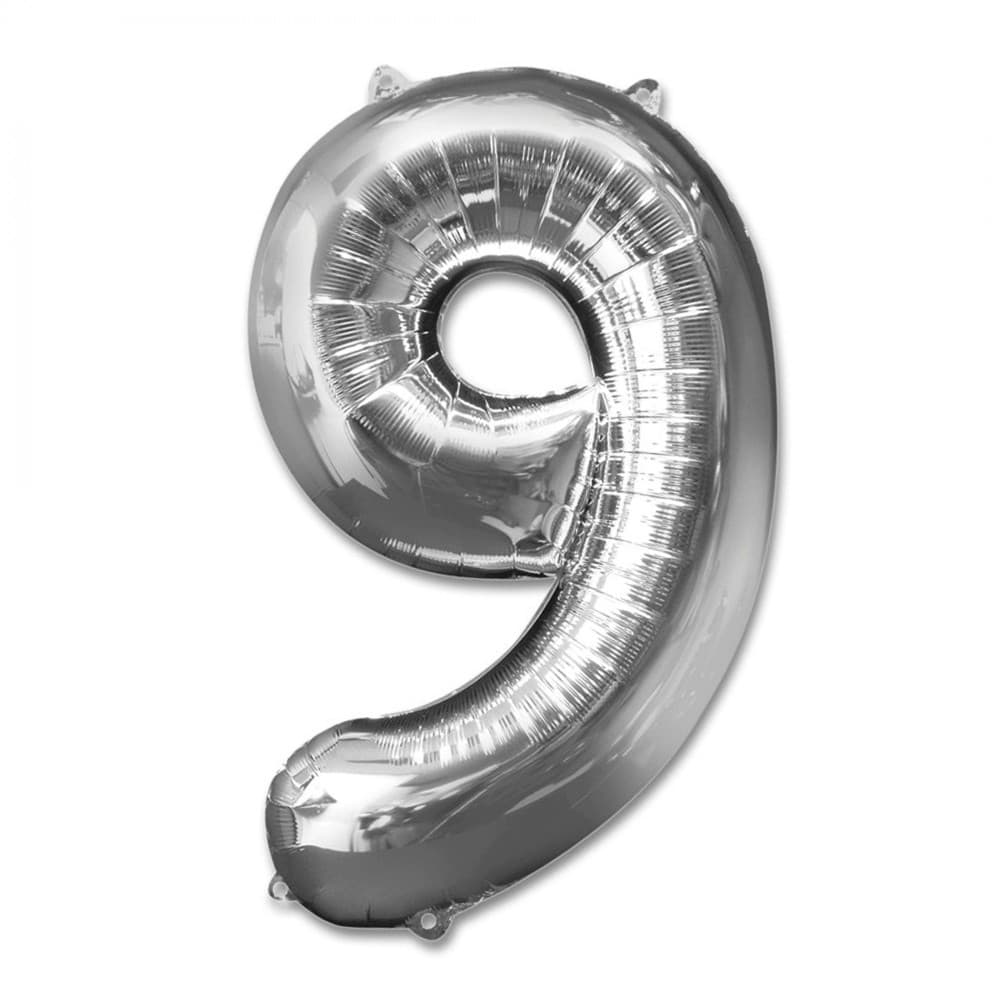 Balon din folie metalizata, 35 cm, argintiu, cifra 9 1