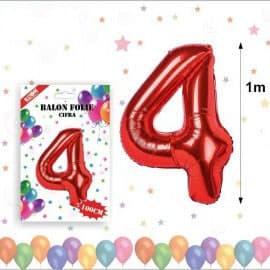Balon din folie metalizata, 100 cm, rosu, cifra 4 1