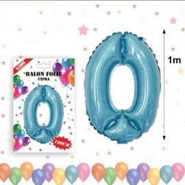 Balon din folie metalizata, 100 cm, albastru, cifra 0 1