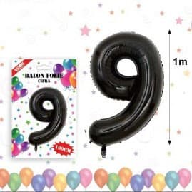 Balon din folie metalizata, 100 cm, negru, cifra 9 1