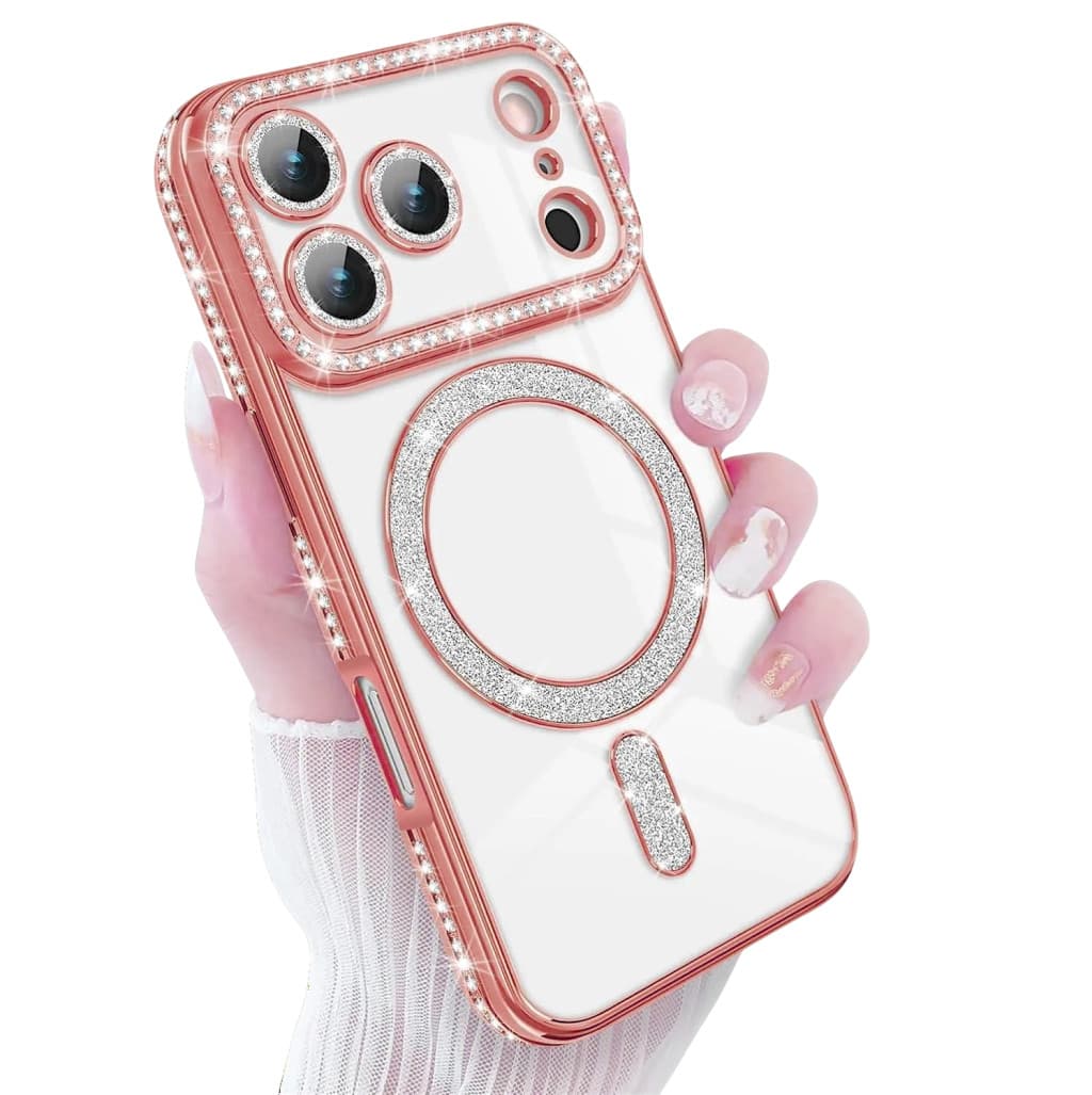 Husa Apple iPhone 17 Pro Max, Electroplating Bling Magsafe, protectie camera, margini rose gold 1
