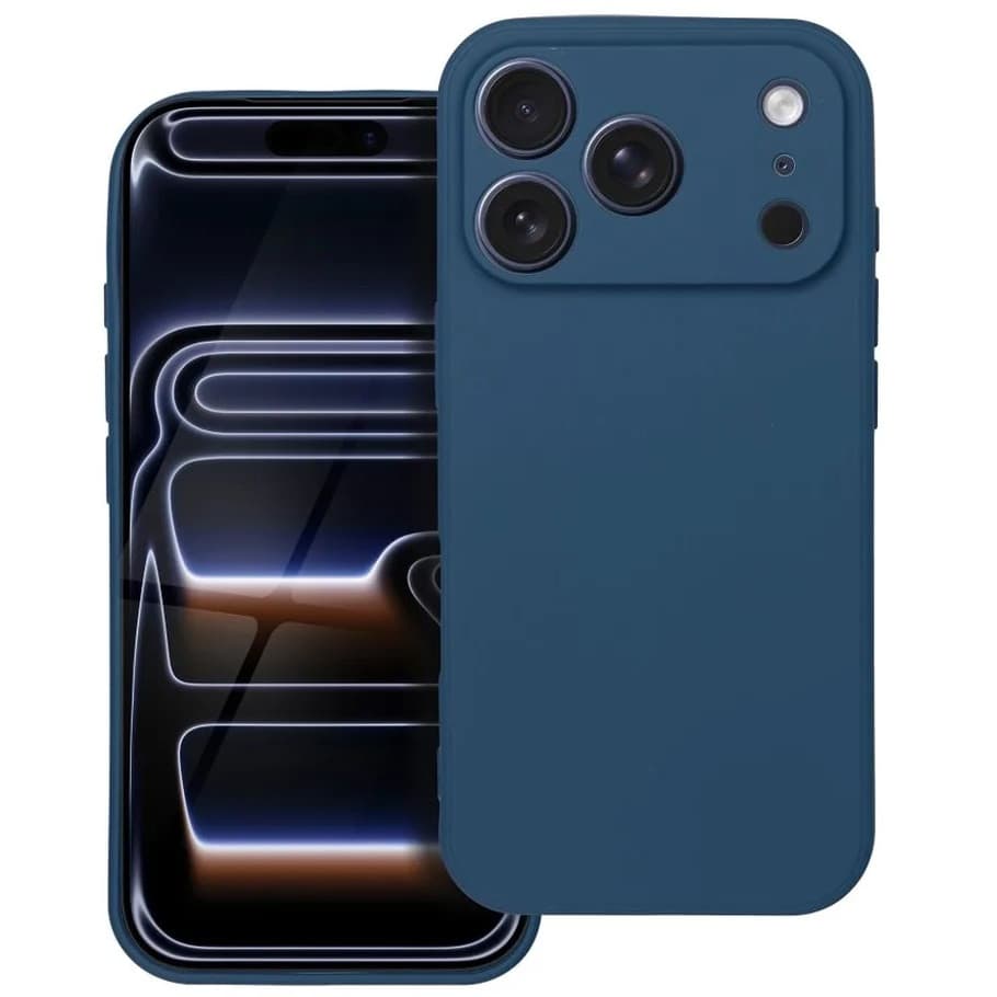 Husa Apple iPhone 17 Pro Max, Luxury Silicone, protectie camera, catifea in interior, albastru inchis 1