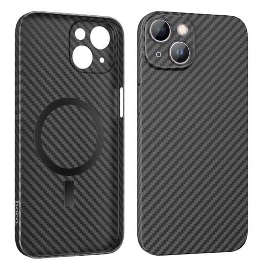 Husa protectie Apple iPhone 14, Hoco Premium Magsafe Carbon, textura kevlar, incarcare magsafe, neagra 1