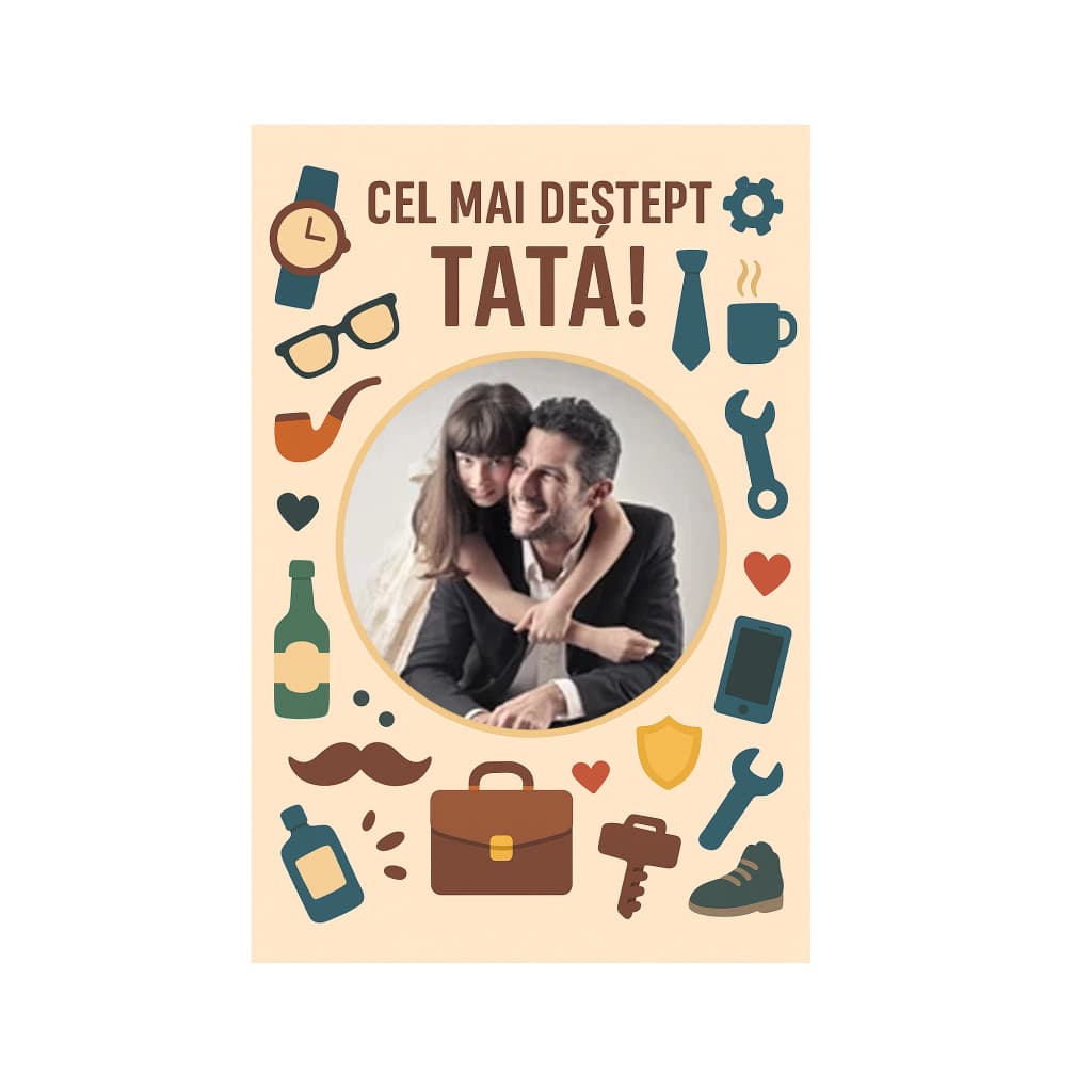 Fotografie magnetica personalizata, 10 x 15 cm, rama Cel mai destept tata! 1