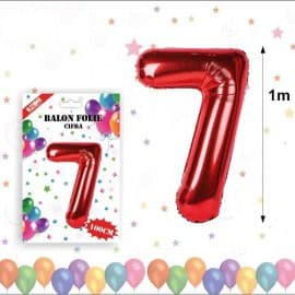 Balon din folie metalizata, 100 cm, rosu, cifra 7 1