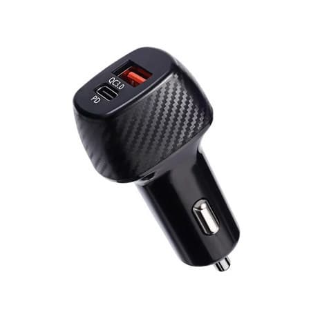 Incarcator auto cu 1 port PD/Type C si 1 port USB, maxim 3A, insertie aspect carbon, negru 1