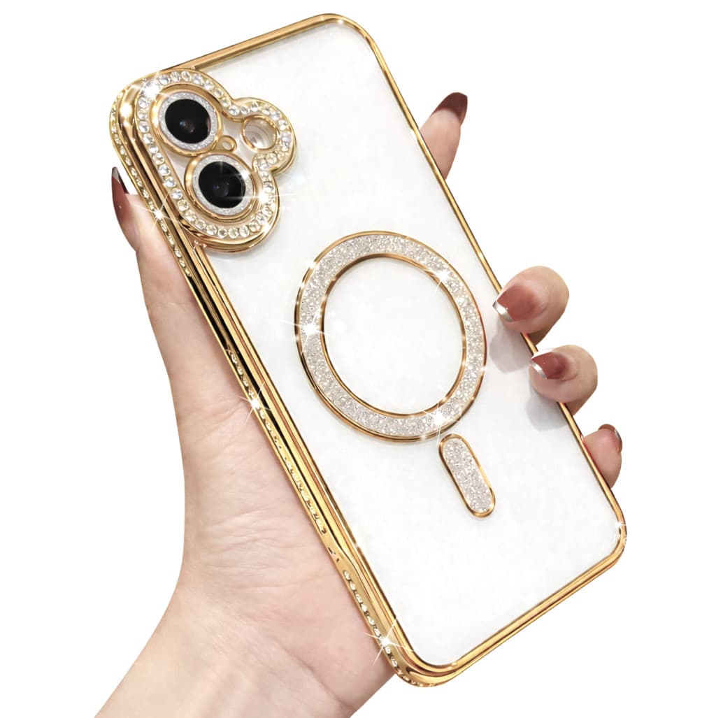 Husa Apple iPhone 16, Electroplating Bling Magsafe, protectie camera, margini aurii 1
