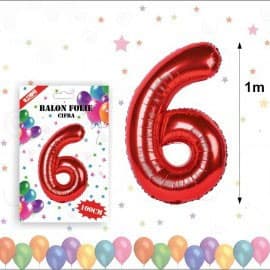 Balon din folie metalizata, 100 cm, rosu, cifra 6 1