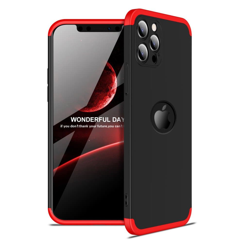Husa Full Cover GKK (fata + spate) pentru Apple iPhone 12 Pro, negru cu rosu 1