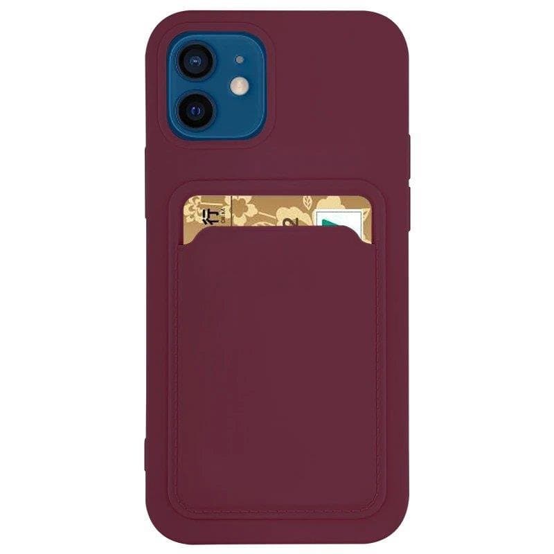 Husa protectie Card Case pentru Apple iPhone 12 Mini, buzunar pentru carduri/cartele, rosu burgundy 1