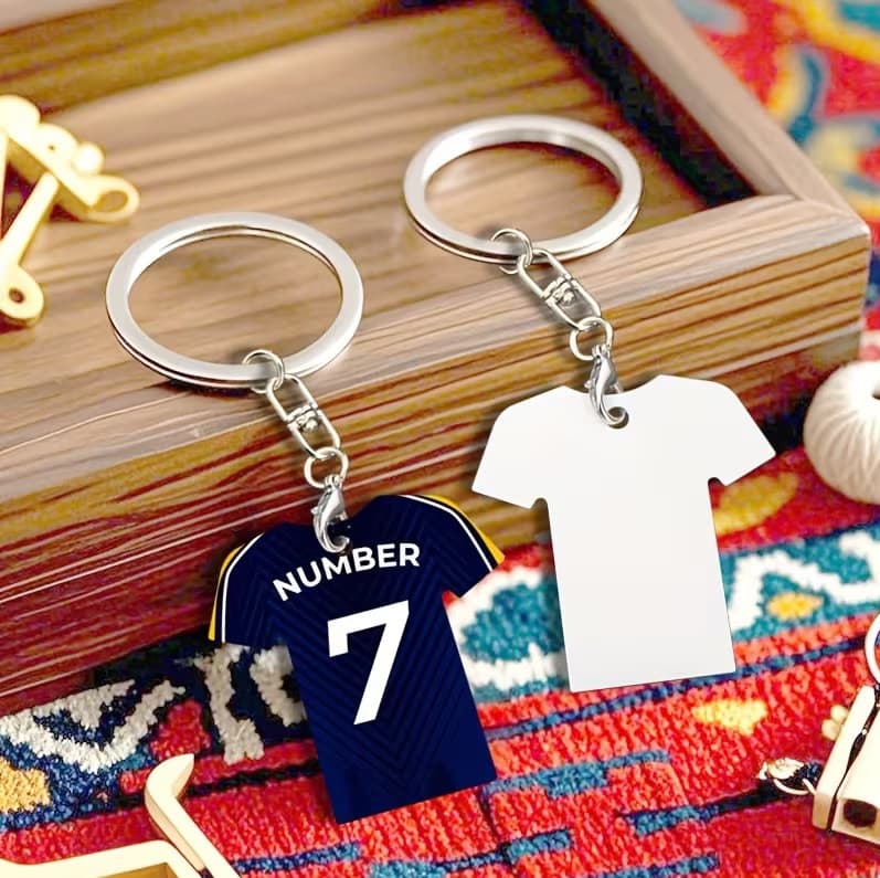 Breloc din MDF (lemn) personalizat cu poza ta, inel de sustinere metalic, design tricou, imprimare pe ambele fete 1