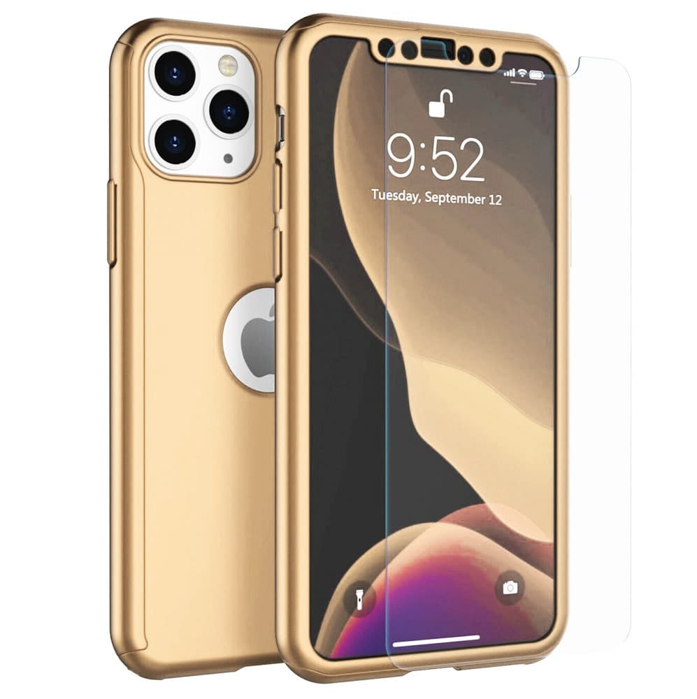 Husă Full Cover 360° pentru Apple iPhone 12 / 12 Pro (față + spate + sticlă), aurie 1