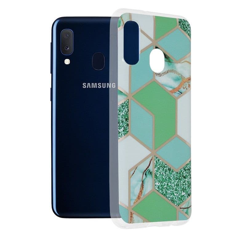 Husa protectie Samsung Galaxy A20e, Marble Series, verde/auriu 1