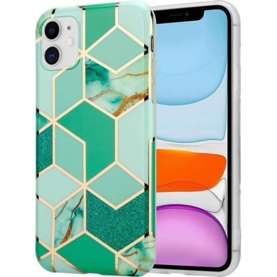 Husa protectie compatibila cu Huawei P30 Lite Soft IMD TPU Marble Geometric Verde 1