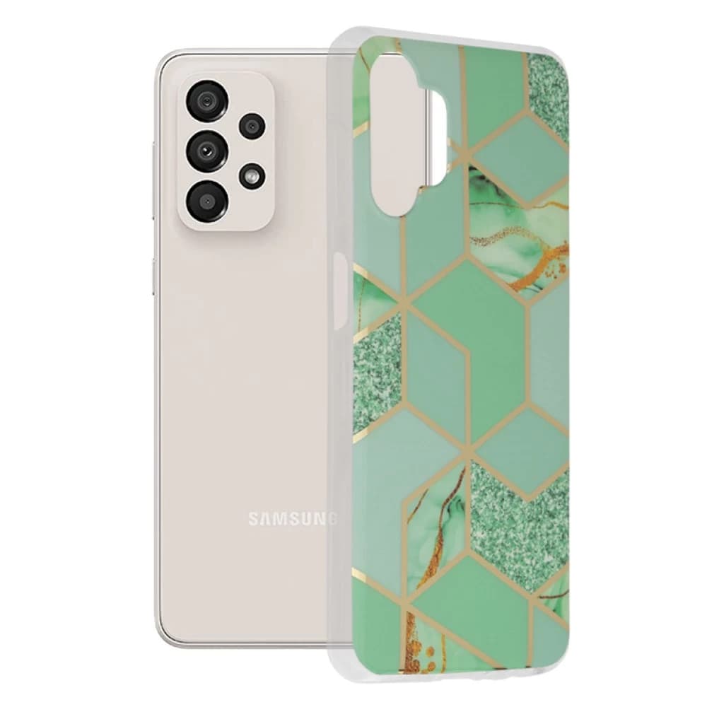Husa protectie Samsung Galaxy A32 5G, Marble Series, verde/auriu 1