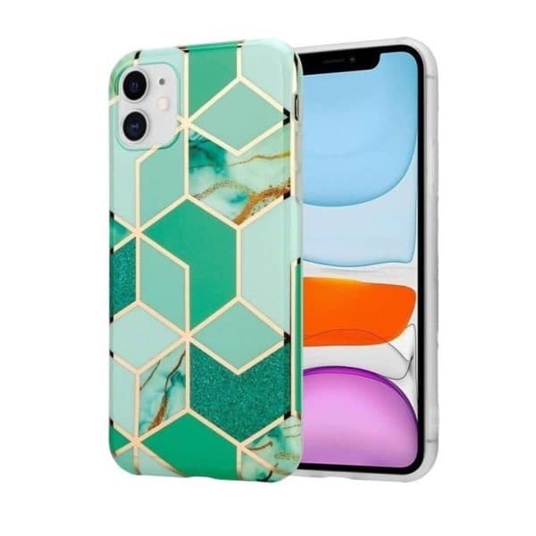 Husa protectie compatibila cu Huawei P Smart 2021 Soft IMD TPU Marble Geometric Verde 1