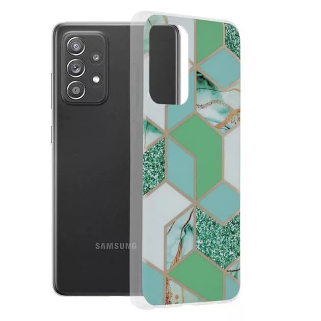 Husa protectie Samsung Galaxy A72, Marble Series, verde/auriu 1