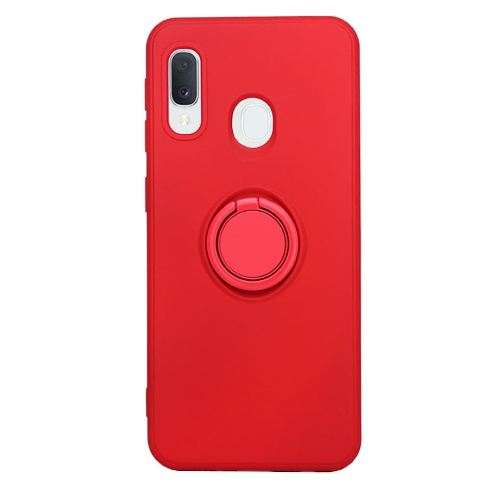 Husa Samsung Galaxy A20e, Ring Silicone, inel rotativ, catifea in interior, rosie 1
