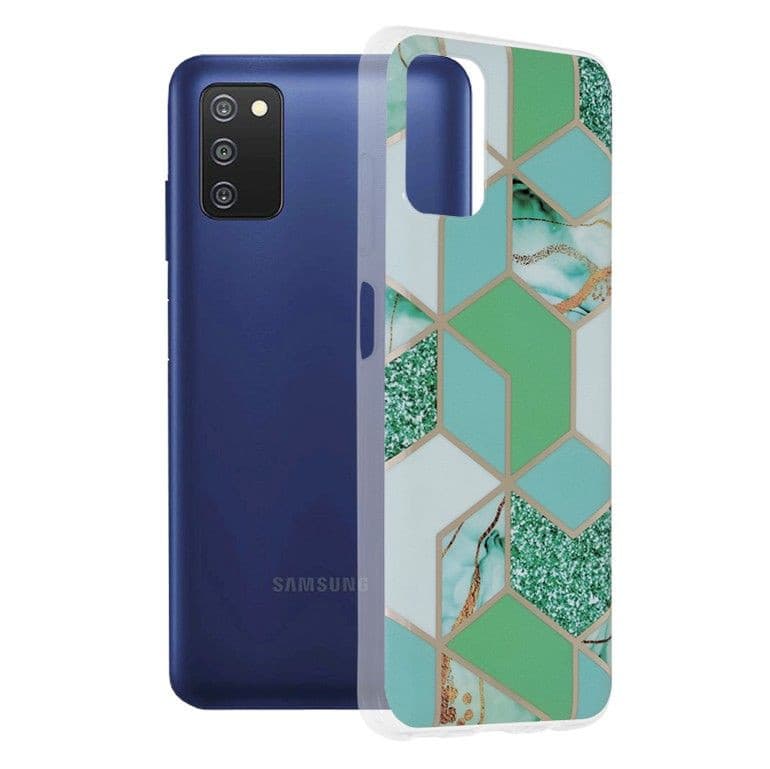 Husa protectie Samsung Galaxy A02s, Marble Series, verde/auriu 1