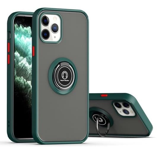 Husa protectie Apple iPhone 13 Pro, Metal Bracket, antisoc, inel sustinere, prindere magnetica, margini verzi 1