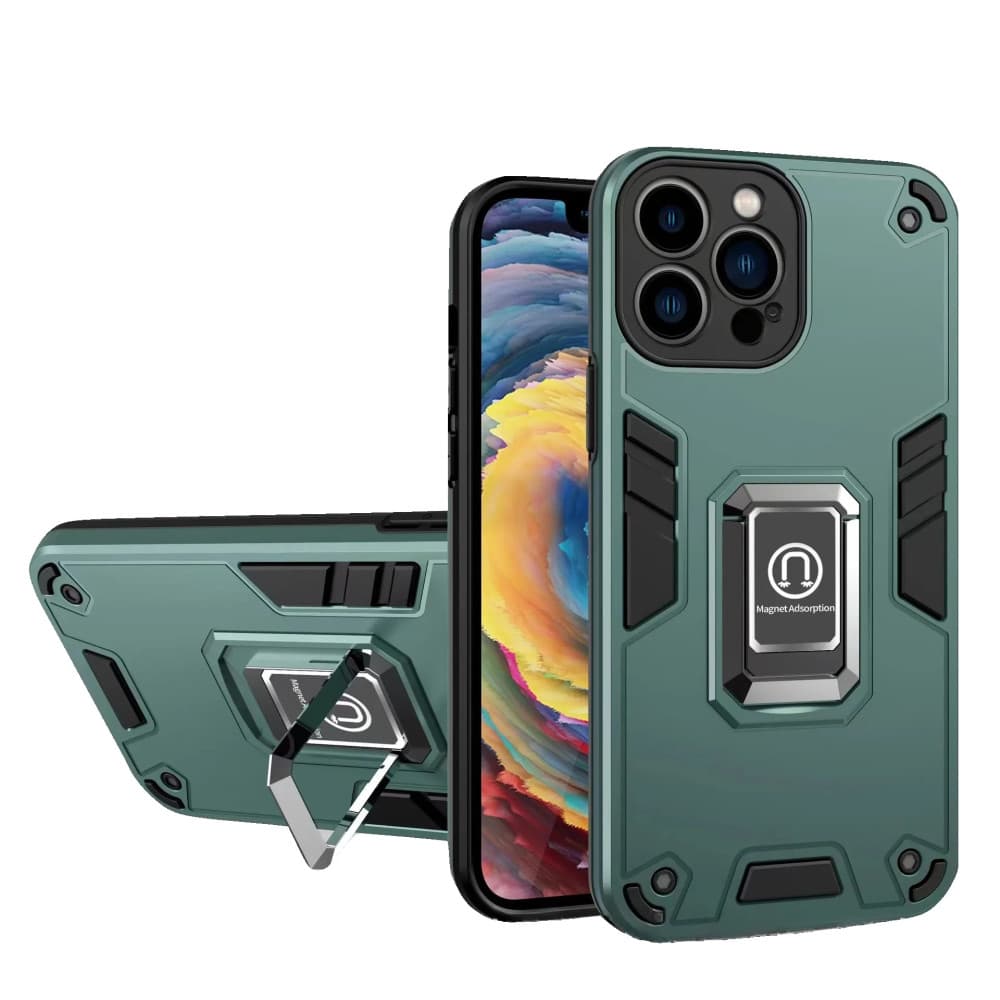 Husa Apple iPhone 14, Iron Warriors, inel sustinere, magnet suport auto, verde 1