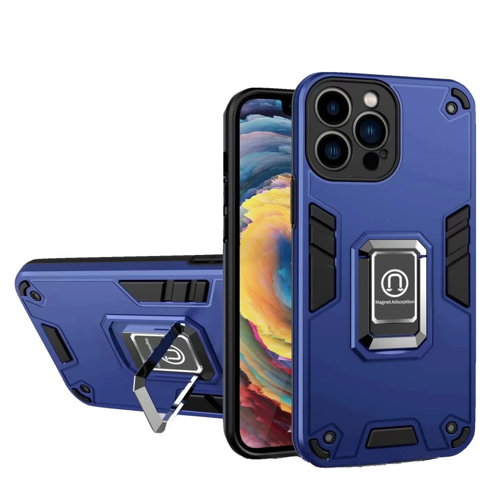Husa Apple iPhone 14, Iron Warriors, inel sustinere, magnet suport auto, albastra 1