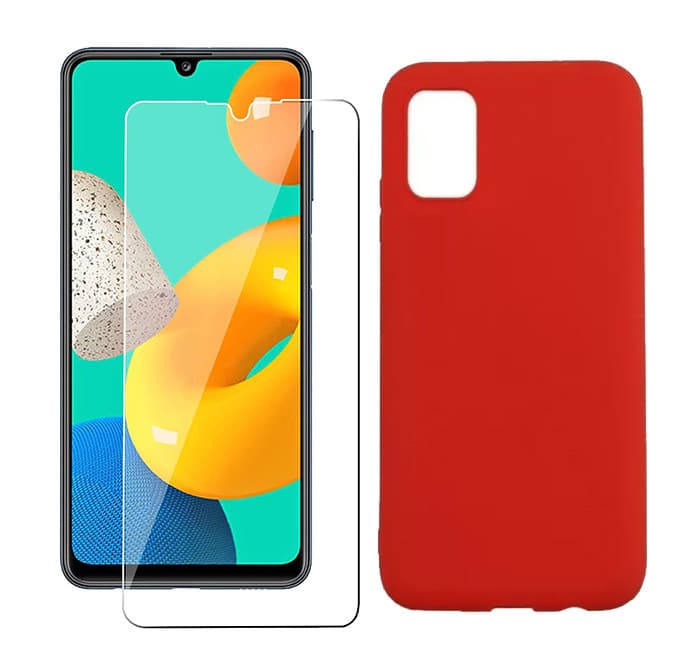 Set folie si husa Samsung Galaxy A71, sticla transparenta si Matt TPU, rosie 1