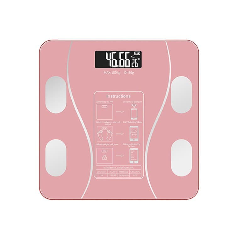 Cantar Electronic Inteligent De Baie Cu Aplicatie Smart, Corporal, Ecran Digital Iluminat, Termometru, Suporta Maxim 180 Kg, 26 x 26 cm, Baterii, Roz 1