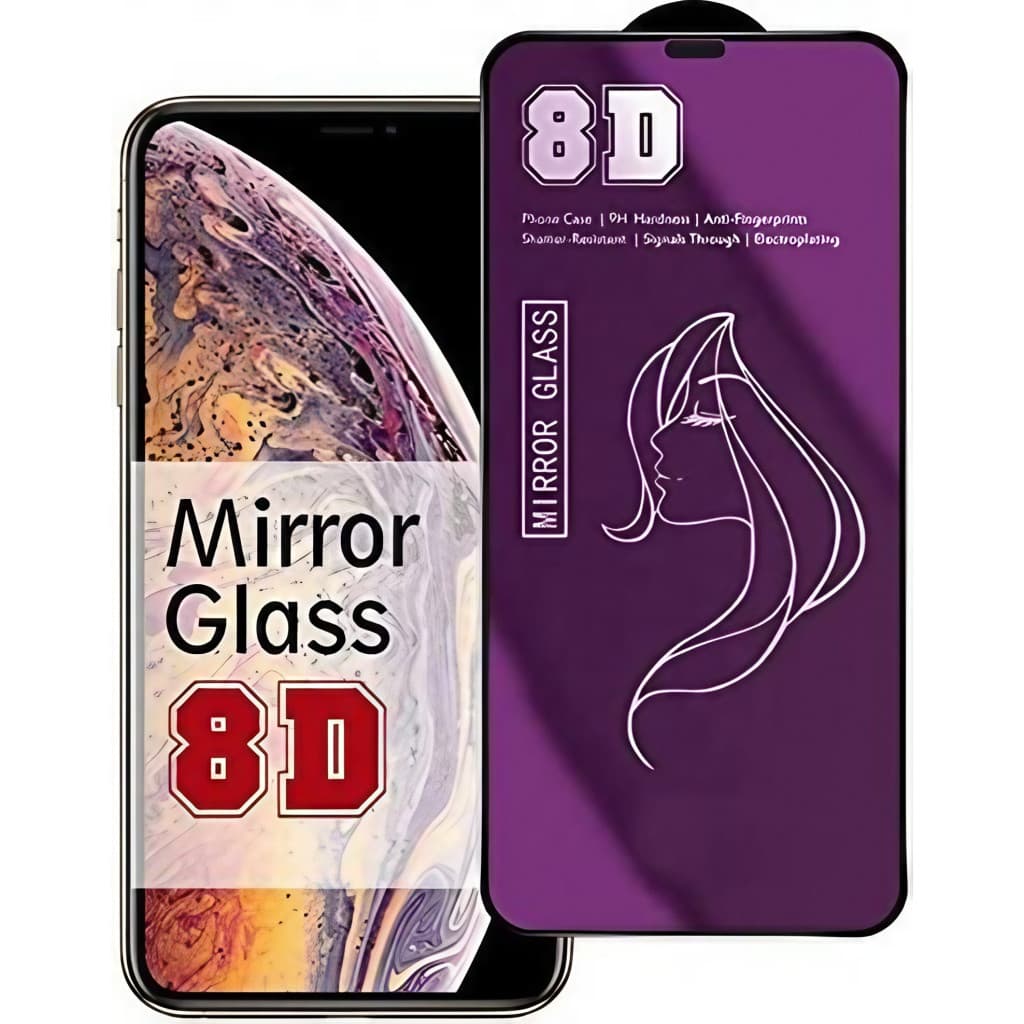 Folie de sticla Apple iPhone 15 Pro Max, Full Glue 8D Mirror Glass, efect oglinda, reflexie violeta, margini negre 1