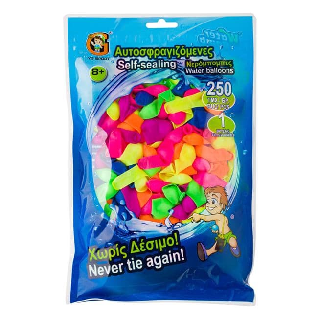Baloane colorate pentru apa cu sistem de prindere & adaptor, 250 buc 1