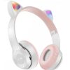 Casti Bluetooth Over Ear P47M, cu urechi, lumina LED RGB, gri/roz