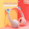 Casti Bluetooth Over Ear P47M, cu urechi, lumina LED RGB, gri/roz