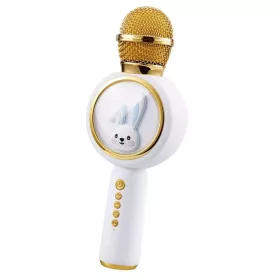   Microfon portabil Karaoke pentru petrecerea copiilor, boxa Bluetooth, model iepuras, alb/auriu