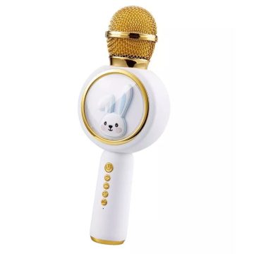  Microfon portabil Karaoke pentru petrecerea copiilor, boxa Bluetooth, model iepuras, alb/auriu