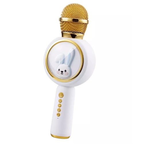 Microfon portabil Karaoke pentru petrecerea copiilor, boxa Bluetooth, model iepuras, alb/auriu