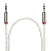 Cablu audio auxiliar / AUX / jack 3.5 mm, 2 metri, material textil impletit, capete metalice, argintiu