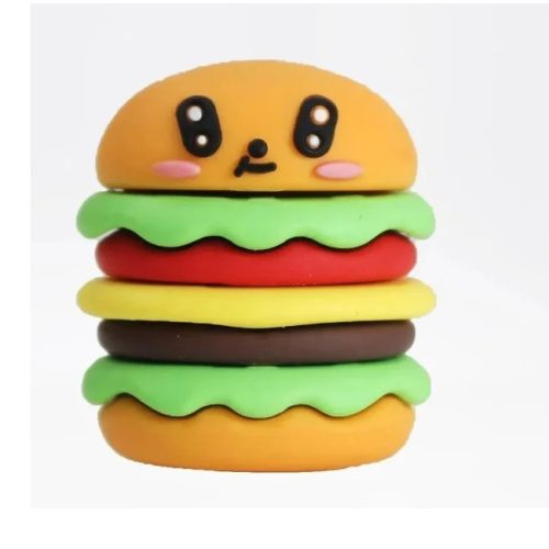 Ascutitoare creioane, figurina cauciucata, model hamburger